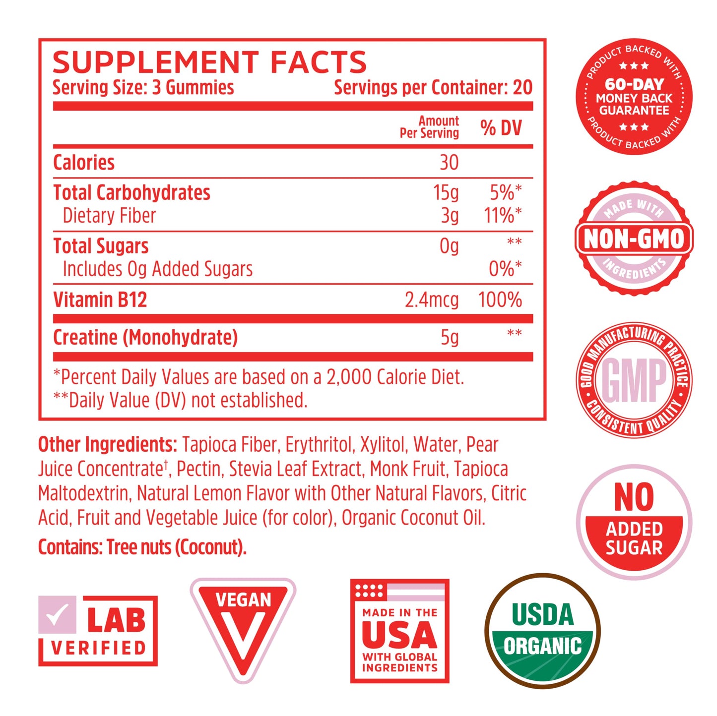 Pre-Order | Arrives in 5–10 Days – Zhou Nutrition Creatine Monohydrate Chewables 5g for Men & Women, Sugar Free, Organic, Non GMO, Pink Lemonade, 60 Creatine Gummies