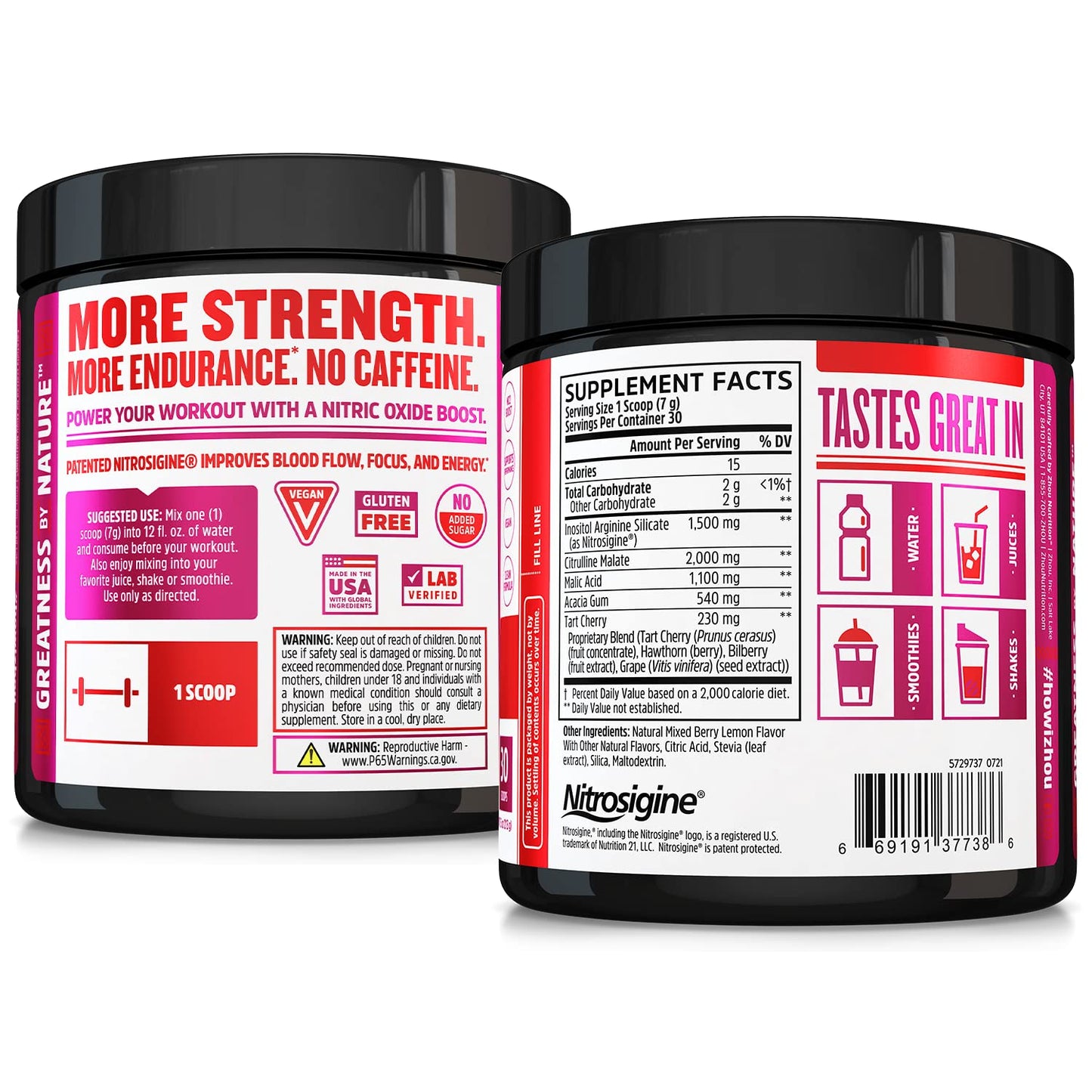 Pre-Order | Arrives in 5–10 Days – Zhou Lite Up - Non Stim Powder, Nitric Oxide Stim Free Supplement for Men & Women, Caffeine Free Boost, Clean Formula - Berry Lemonade Flavor, 7.5 oz Jar (30 Scoops)