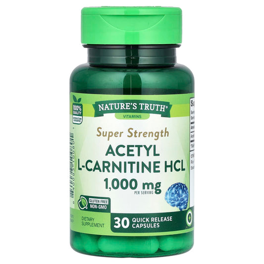 Pre-Order | Arrives in 5–10 Days – Nature's Truth
Acetyl L-Carnitine HCL, Super Strength, 1,000 mg, 30 Quick Release Capsules (500 mg per Capsule)
