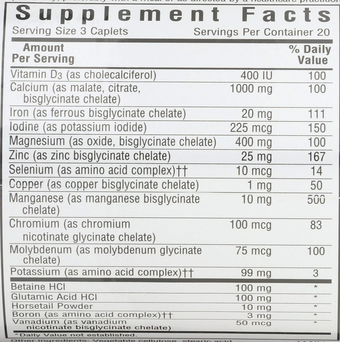 Pre-Order | Arrives in 5–10 Days – Bluebonnet Nutrition High Potency Chelated Multiminerals, Albion Chelated Minerals, Soy-Free, Gluten-Free, Non-GMO, Kosher Certified, Dairy-Free, 60 Caplets, 20 Servings