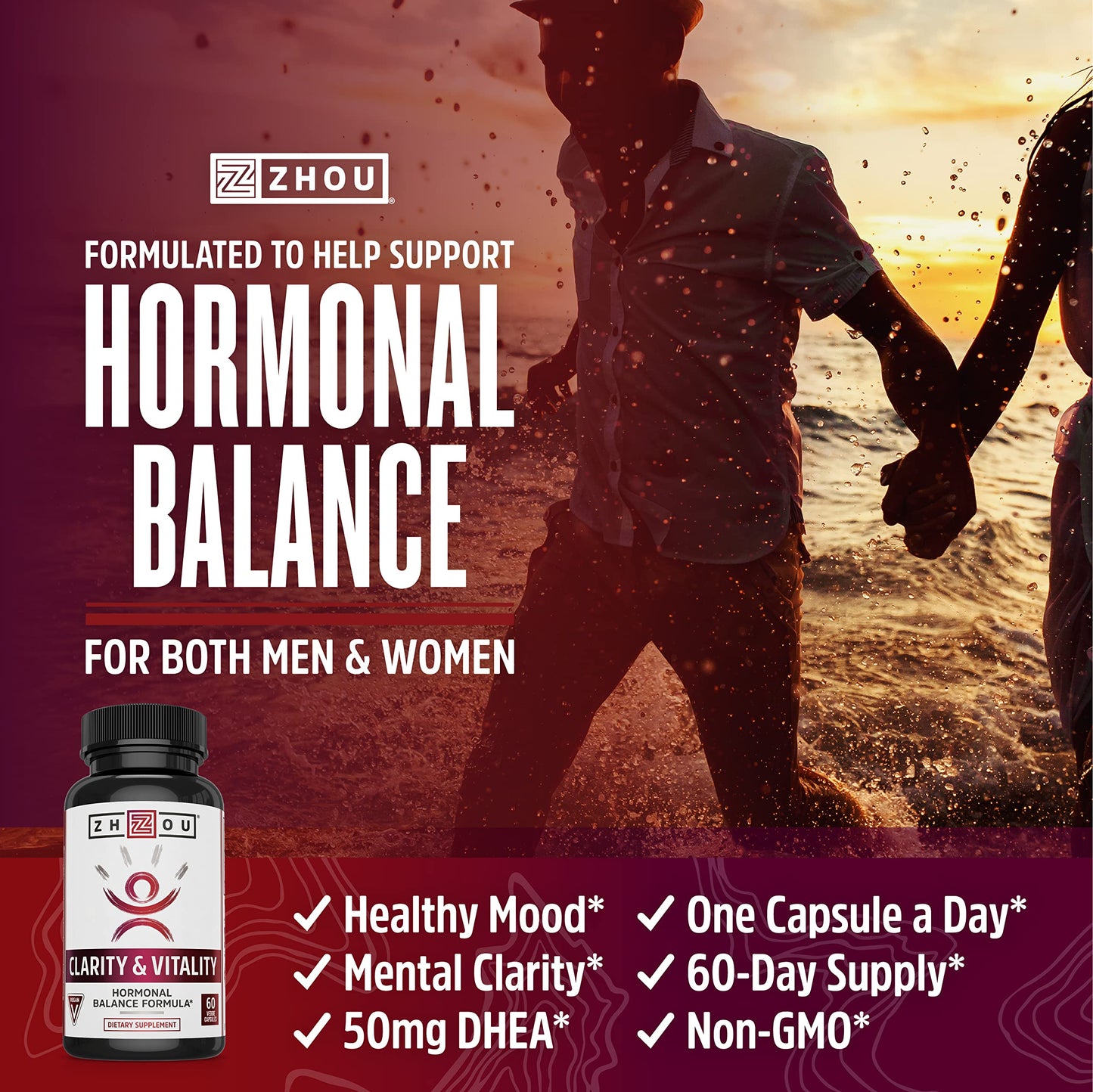 Pre-Order | Arrives in 5–10 Days – Zhou Clarity and Vitality (formerly DHEA) 50 mg, Hormonal Balance Formula for Women & Men, Healthy Aging, Non-GMO, Vegan, Gluten Free, 60 Capsules