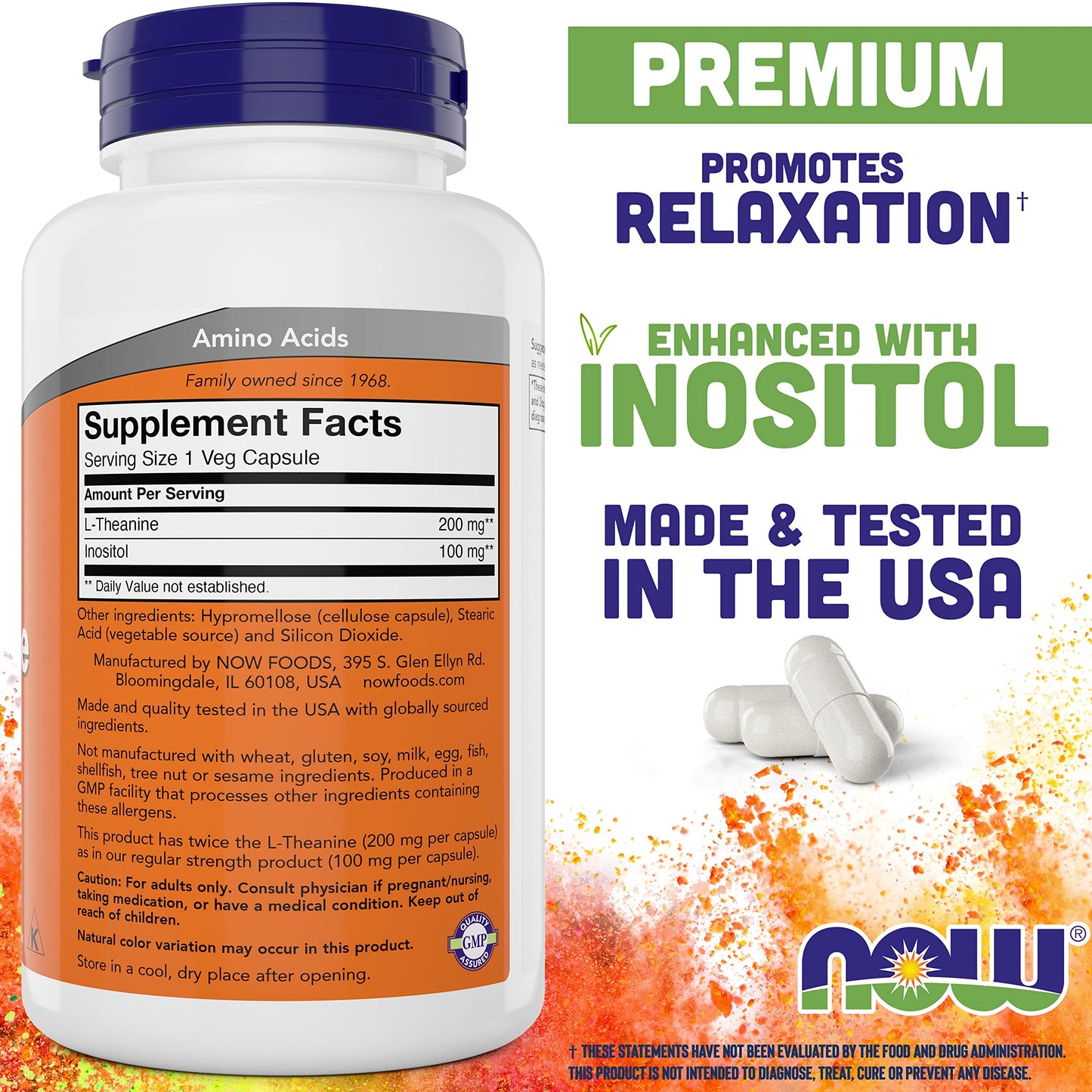 Pre-Order | Arrives in 5–10 Days – NOW Foods L-Theanine, Double Strength 200 mg Per Cap - 180 Veg Capsules - Enhanced with 100mg Inositol - Vegetarian, Non-GMO - Ltheanine 200mg Supplement