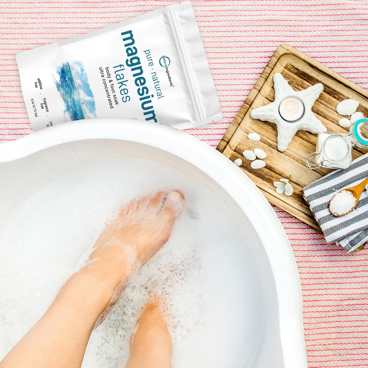 Pre-Order | Arrives in 5–10 Days – Micro Ingredients Magnesium Flakes, 6lbs | Great Alternative to Epsom Salt for Foot & Body Bath Soaks | High Absorption | Natural Magnesium Chloride Minerals | Relaxation & Skin Hydration Support