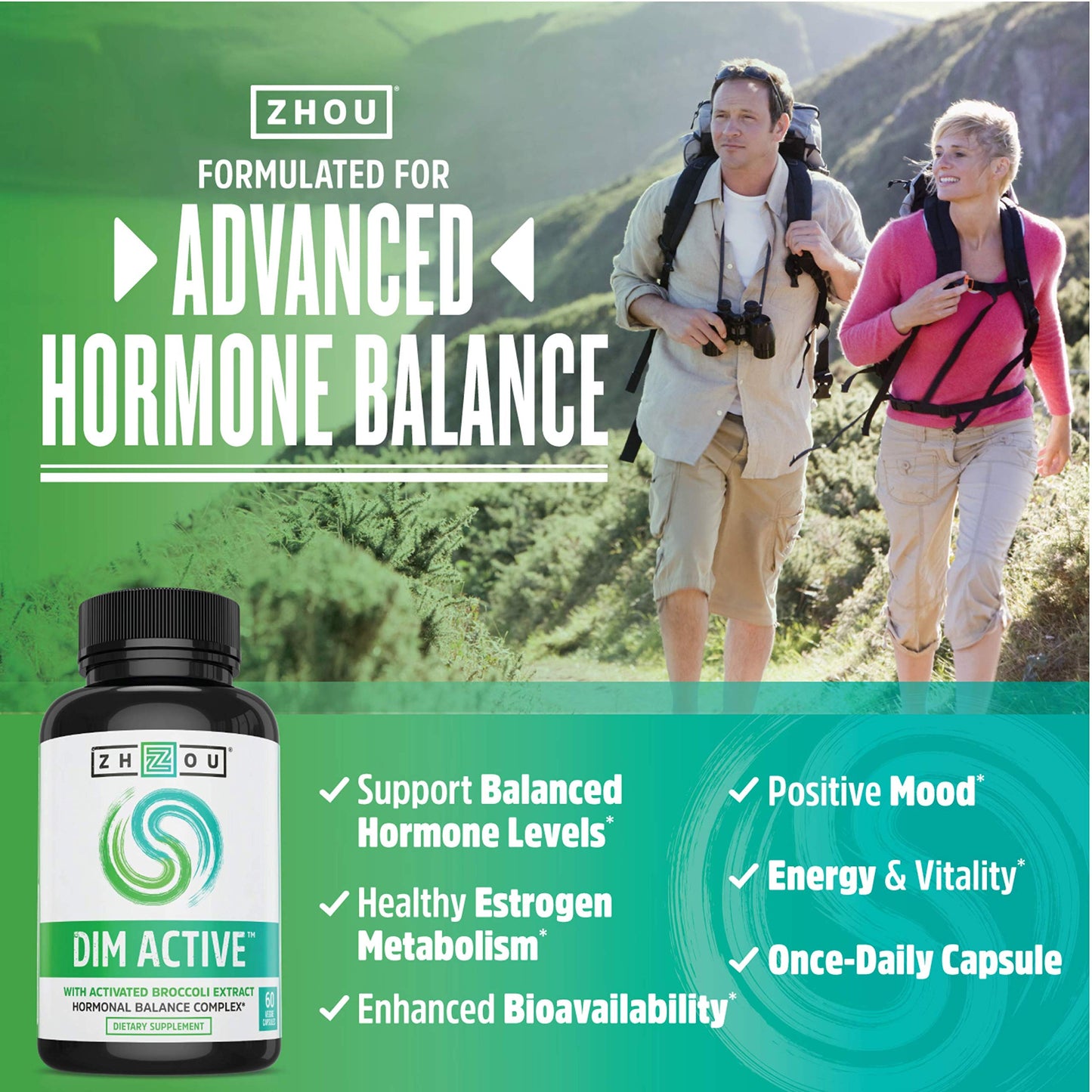 Pre-Order | Arrives in 5–10 Days – Zhou DIM Active - DIM Supplement, Hormone Balance for Women & Men, Hormonal Support with 250mg Diindolylmethane - 60 Vegan Capsules