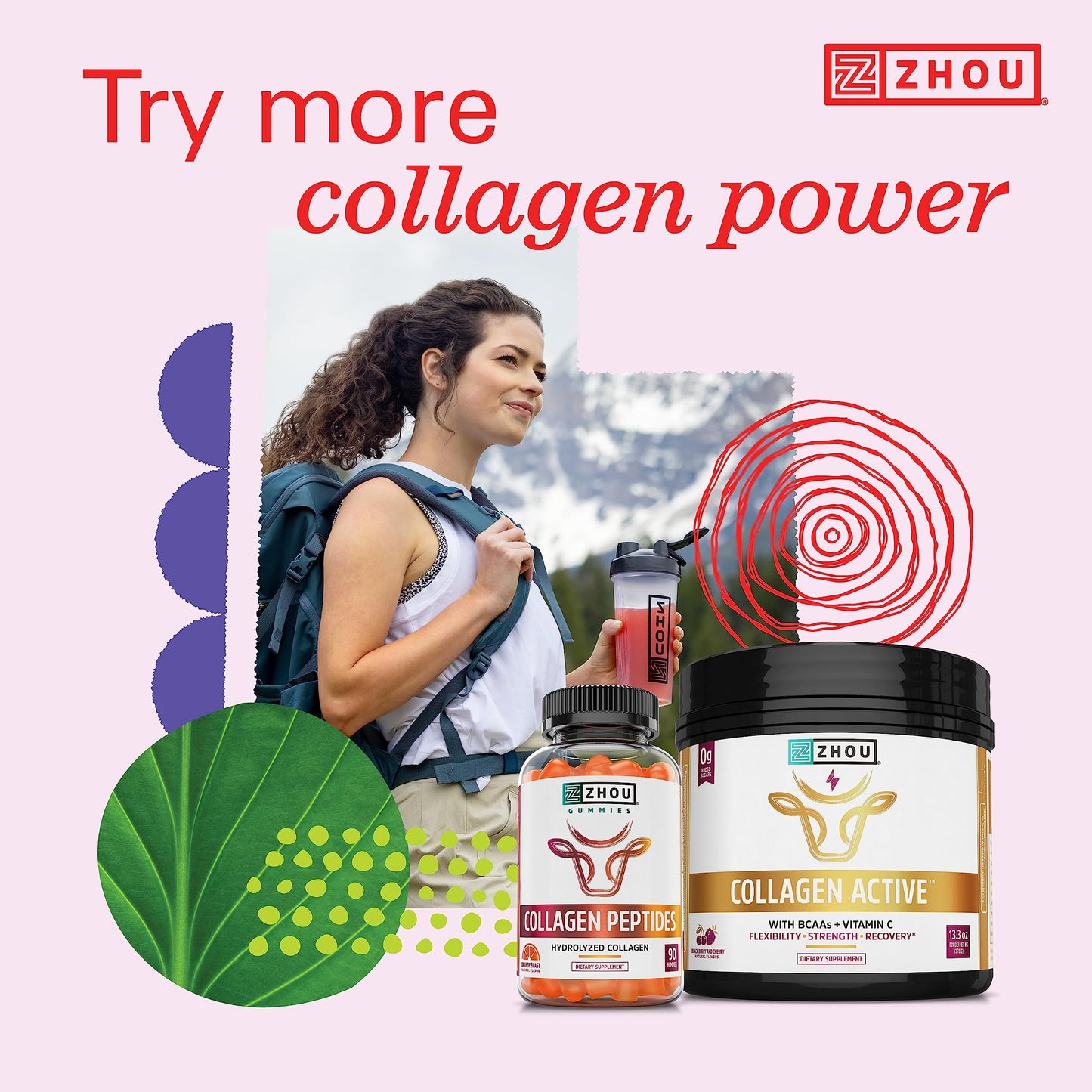 Pre-Order | Arrives in 5–10 Days – Zhou Collagen Peptides - Pure Hydrolized Collagen Powder for Women & Men, Grass Fed Natural Bovine Collagen for Skin, Hair Growth, Joints & Bones - 18 oz Jar (46 Servings)