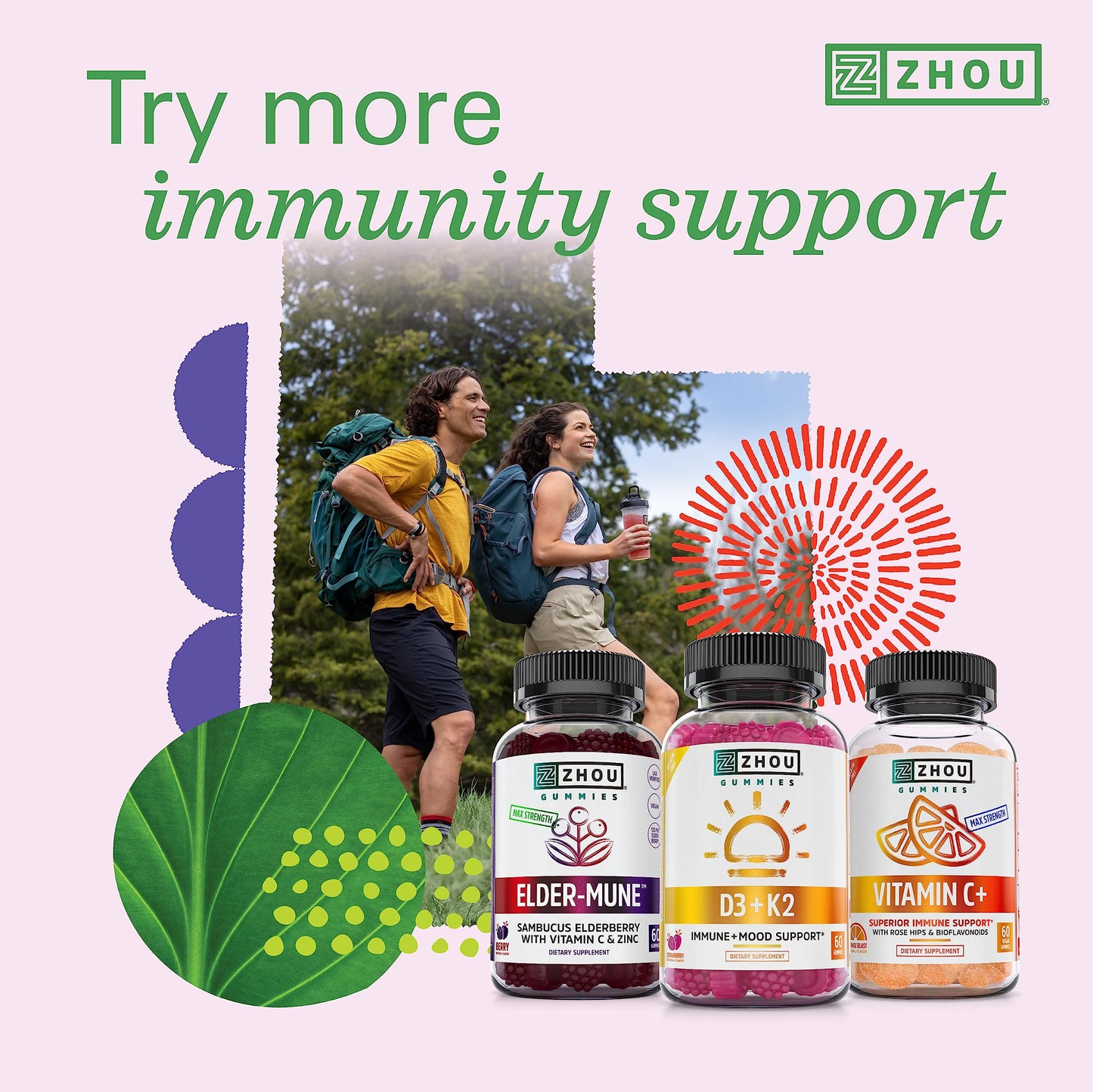 Pre-Order | Arrives in 5–10 Days – Zhou D3+K2 - Vitamin D3 K2 Supplement for Women & Men, Immune Support Vit D3 and K2 Supplements, Pure Vegetarian Formula with 5000 IU of D3 and MK-7 - 60 Veggie Capsules (Pack of 1)