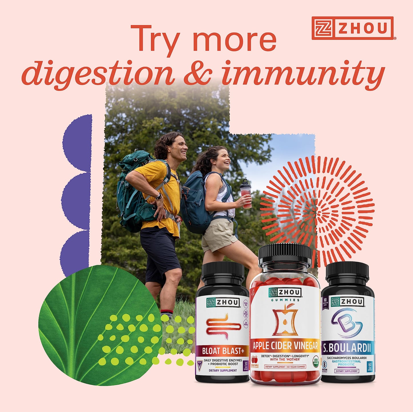 Pre-Order | Arrives in 5–10 Days – ZHOU Nutrition Gut Guru Prebiotics and Probiotics for Women and Men, 2 in 1 Probiotic and Prebiotic Gummies for Digestive Gut Health and Immune Support, Vegan, Gluten Free, Non-GMO, 60 Count