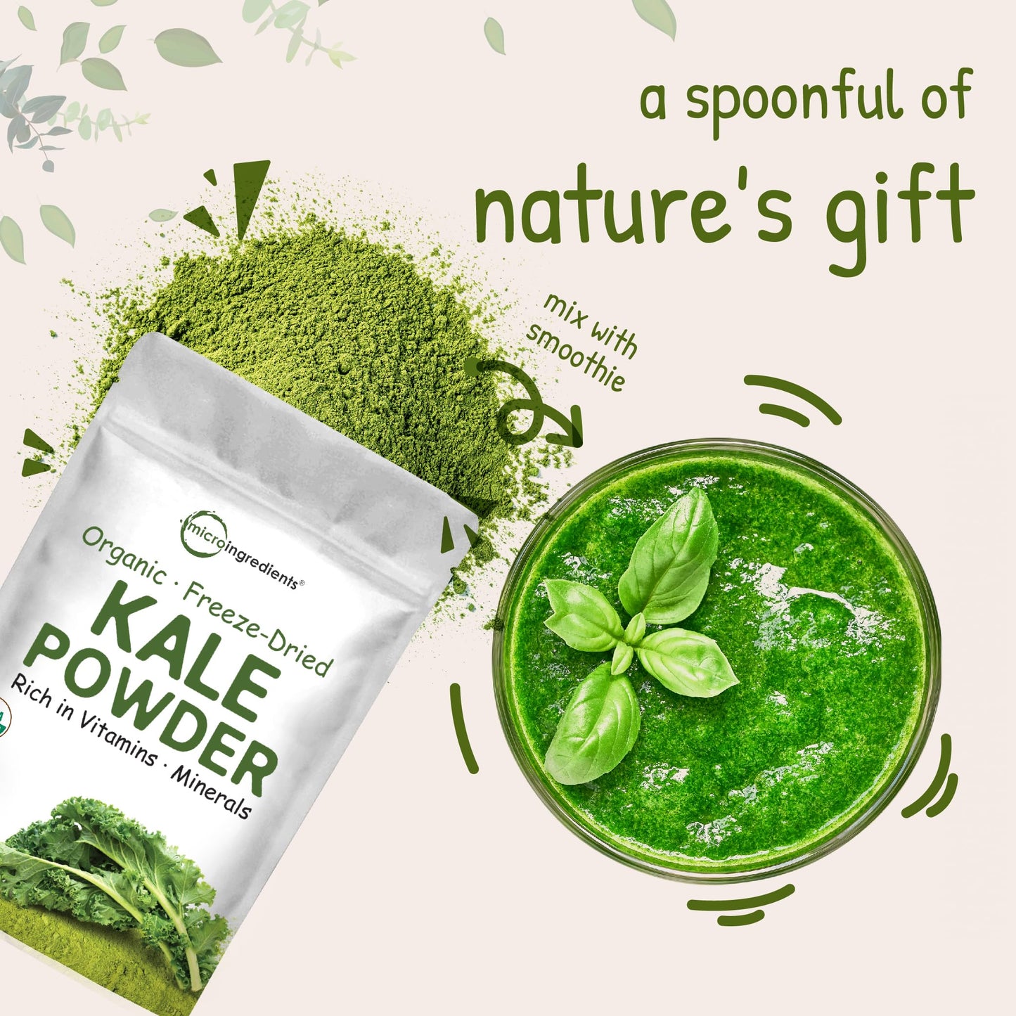 Pre-Order | Arrives in 5–10 Days – Sustainably US Grown, Organic Kale Powder, 2 Pounds | Fresh Freeze Dried Source | Nutrient-Dense Greens Superfood | Kale Tea and Green Drink Mix | 907 Servings, No GMOs, Vegan Friendly
