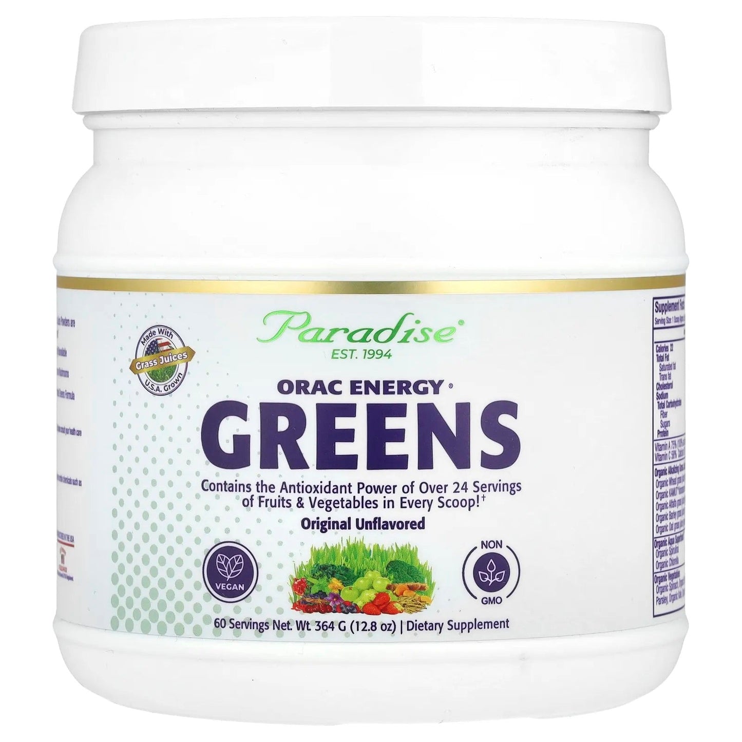 Pre-Order | Arrives in 5–10 Days – Paradise Herbs
ORAC Energy® Greens, Original Unflavored, 12.8 oz (364 g)