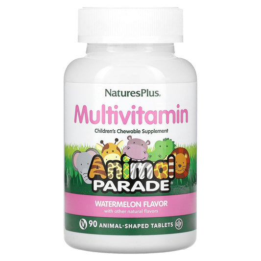 Pre-Order | Arrives in 5–10 Days – NaturesPlus
Animal Parade, Children's Chewable Multivitamin Supplement, Watermelon, 90 Animal-Shaped Tablets