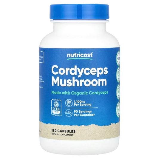 Pre-Order | Arrives in 5–10 Days – Nutricost
Cordyceps Mushroom, 1,100 mg, 180 Capsules (550 mg Per Capsule)