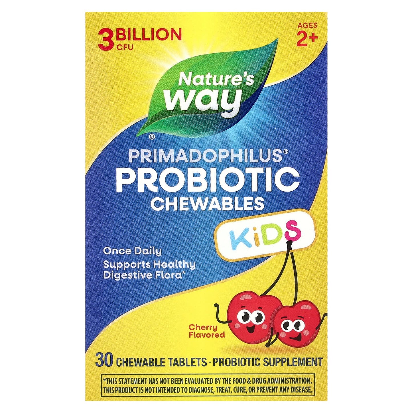 Pre-Order | Arrives in 5–10 Days – Nature's Way
Primadophilus® Kids Probiotic Chewable, Age 2+, Cherry , 3 Billion CFU, 30 Chewable Tablets