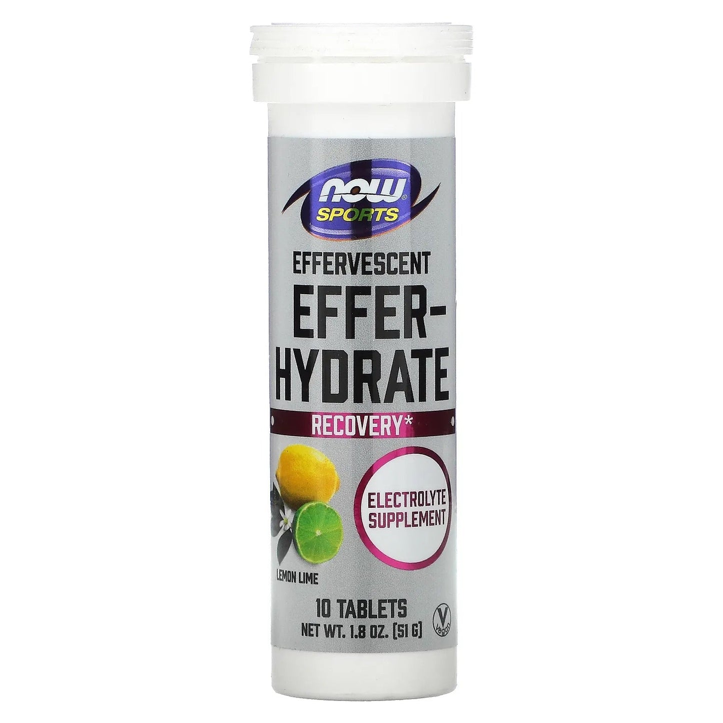 Pre-Order | Arrives in 5–10 Days – NOW Foods
Sports, Effer-Hydrate, Lemon Lime, 10 Tablets, 1.8 oz (51 g)