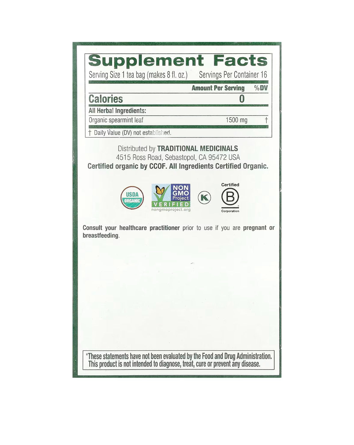 TRADITIONAL MEDICINALS ORGANIC SPEARMINT