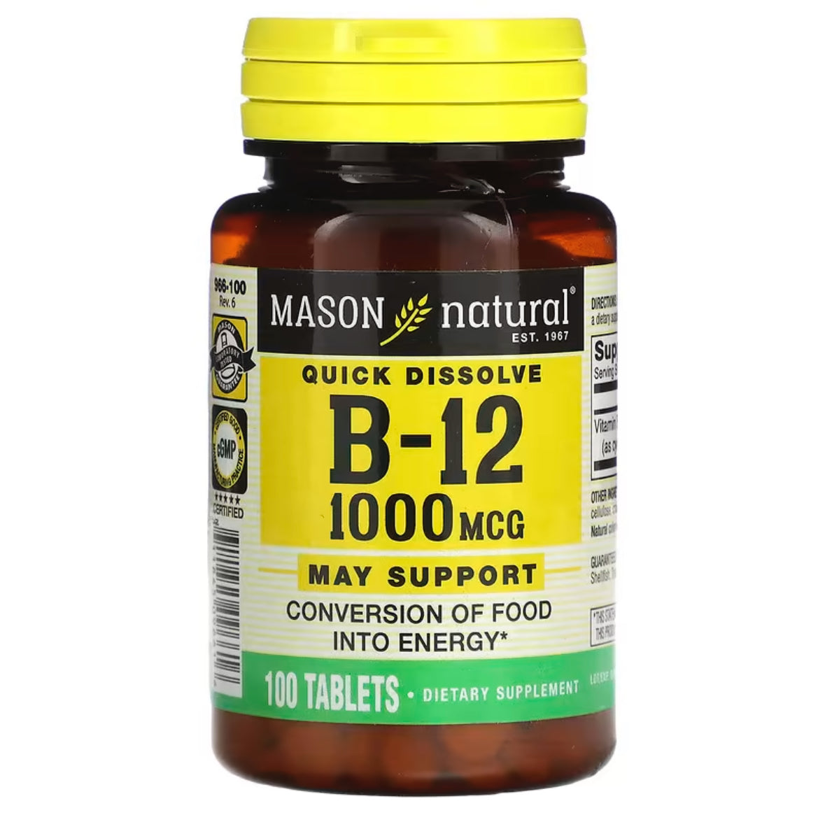 MASON NATURAL B-12 1000MCG, 100 TABLETS