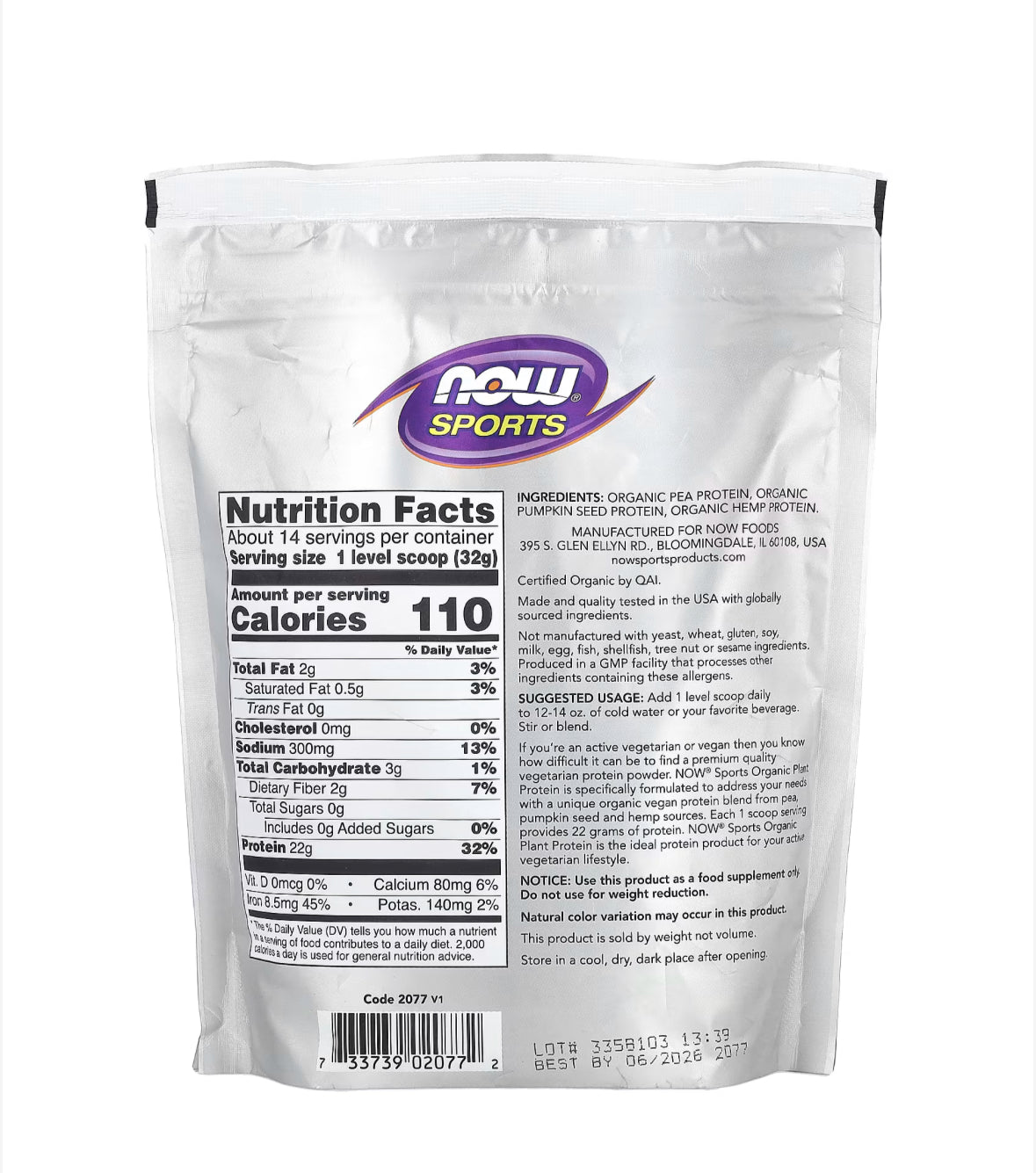 Pre-Order | Arrives in 5–10 Days –
NOW SPORTS ORGANIC PLANT PROTEIN 454G