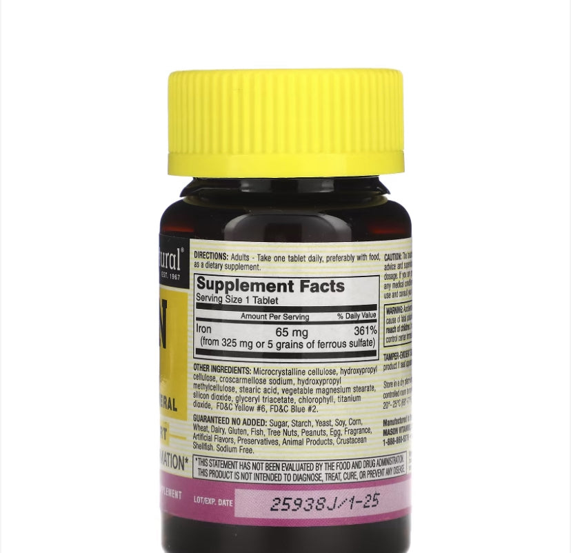 MASON NATURAL IRON 65MG, 100 TABLETS