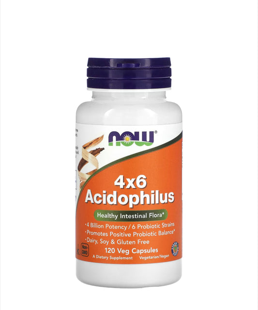 Pre-Order | Arrives in 5–10 Days –
NOW 4X6 ACIDOPHILUS, 120 VEG CAPSULES