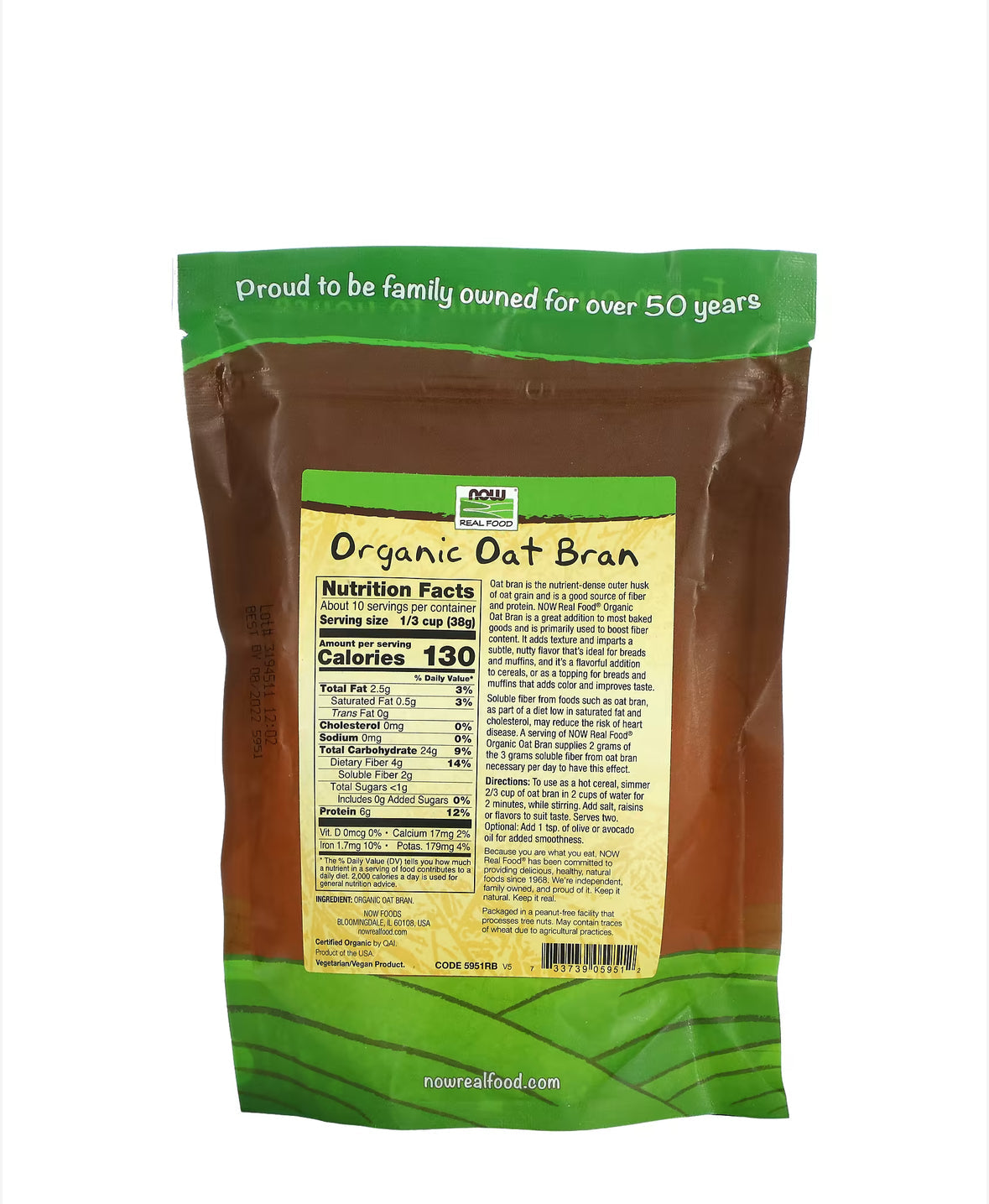 Pre-Order | Arrives in 5–10 Days – NOW ORGANIC OAT BRAN, 397G