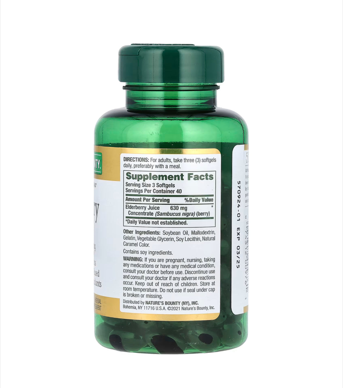 Pre-Order | Arrives in 5–10 Days –
NATURE’S BOUNTY ELDERBERRY SAMBUCUS 630MG