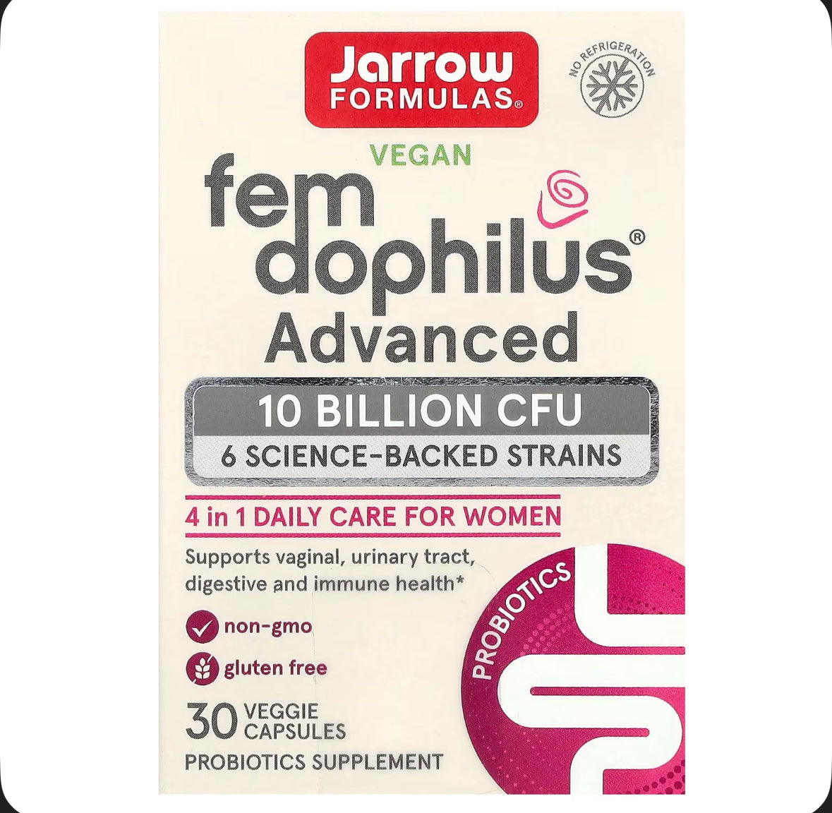 Pre-Order | Arrives in 5–10 Days – JARROW FORMULAS Vegan Fem Dophilus, Advanced, 10 Billion CFU (250 mg), 30 Veggies Capsules
