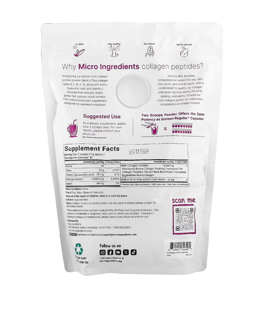 Pre-Order | Arrives in 5–10 Days – Multi Collagen Peptides Powder, 907g, 2lb  - Hydrolyzed Protein Peptides | Type I,II,III,V,X with Hyaluronic Acid, Biotin & Vitamin C - Unflavored - Keto & Paleo Friendly, Ez Mix in Drinks