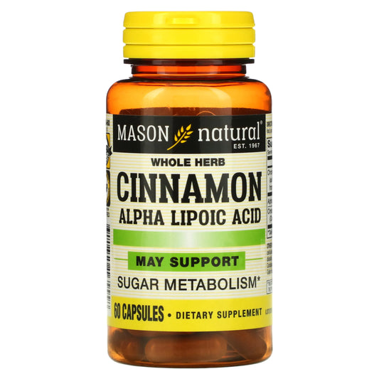 Pre-Order | Arrives in 5–10 Days – Mason Natural
Cinnamon Alpha Lipoic Acid, 60 Capsules