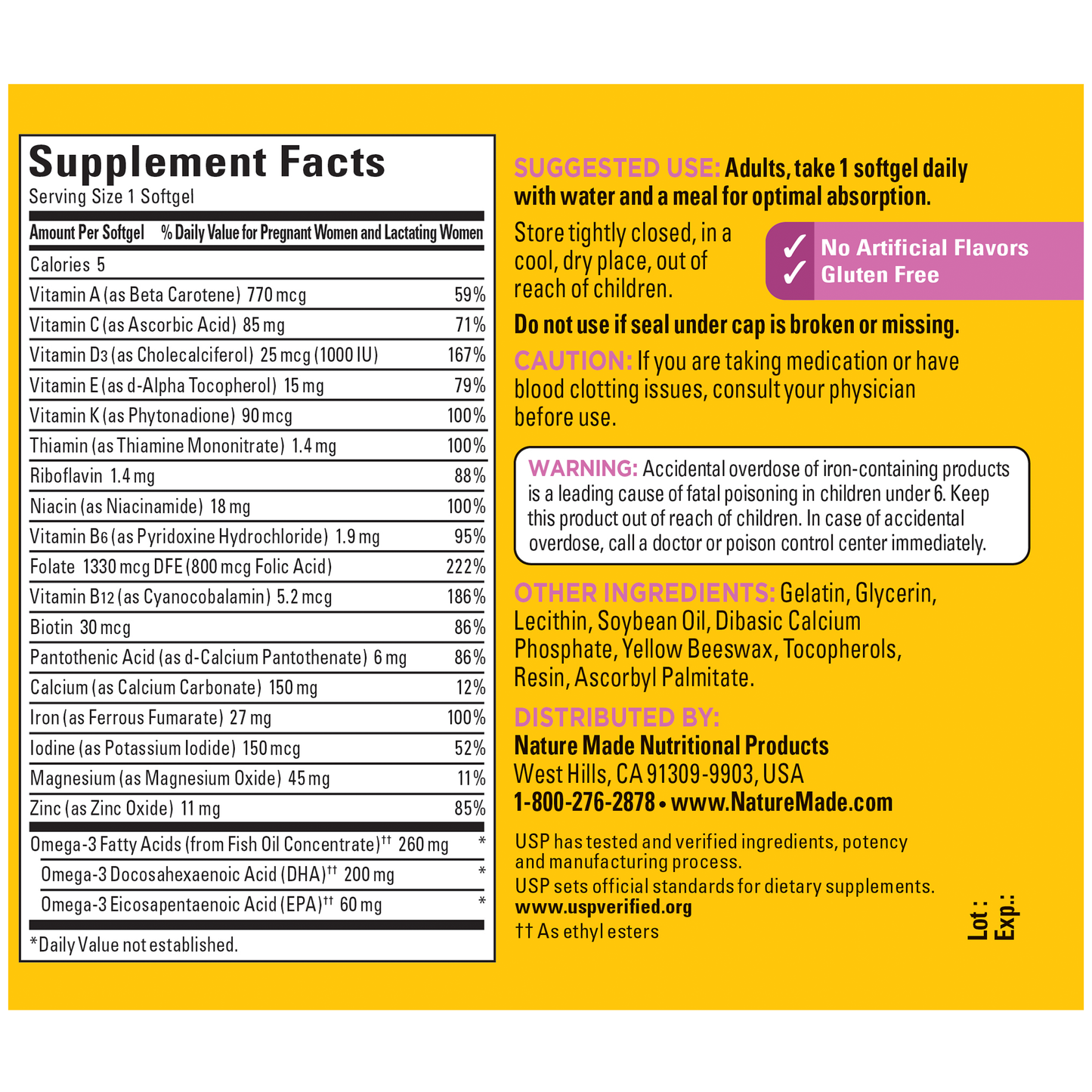 NATUREMADE PRENATAL FOLIC ACID + DHA, 150 SOFTGELS