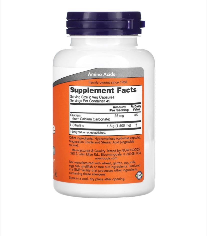 NOW L-CITRULLINE 750MG, 90 VEG CAPSULES