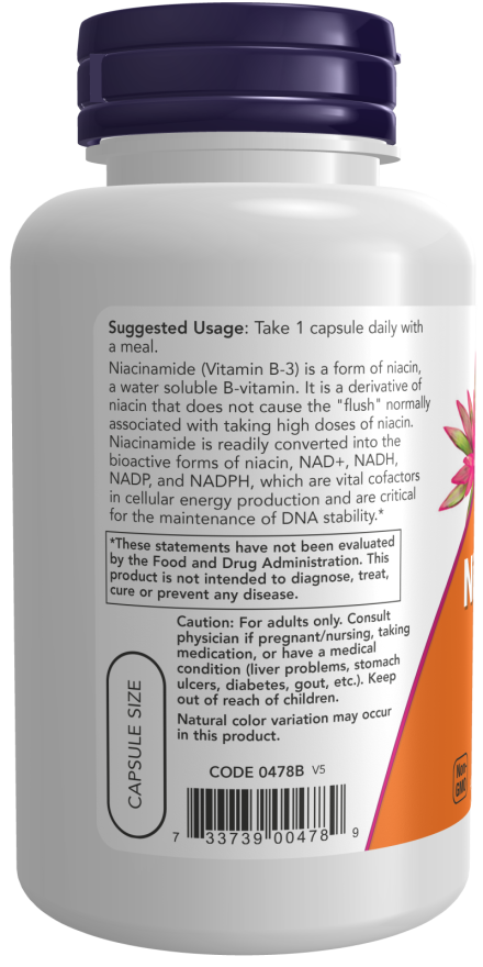 NOW NIACINAMIDE 500MG, 100 CAPSULES