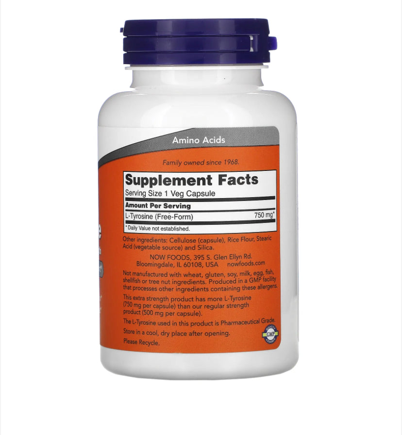 NOW L-TYROSINE 750MG, 90 VEG CAPSULES