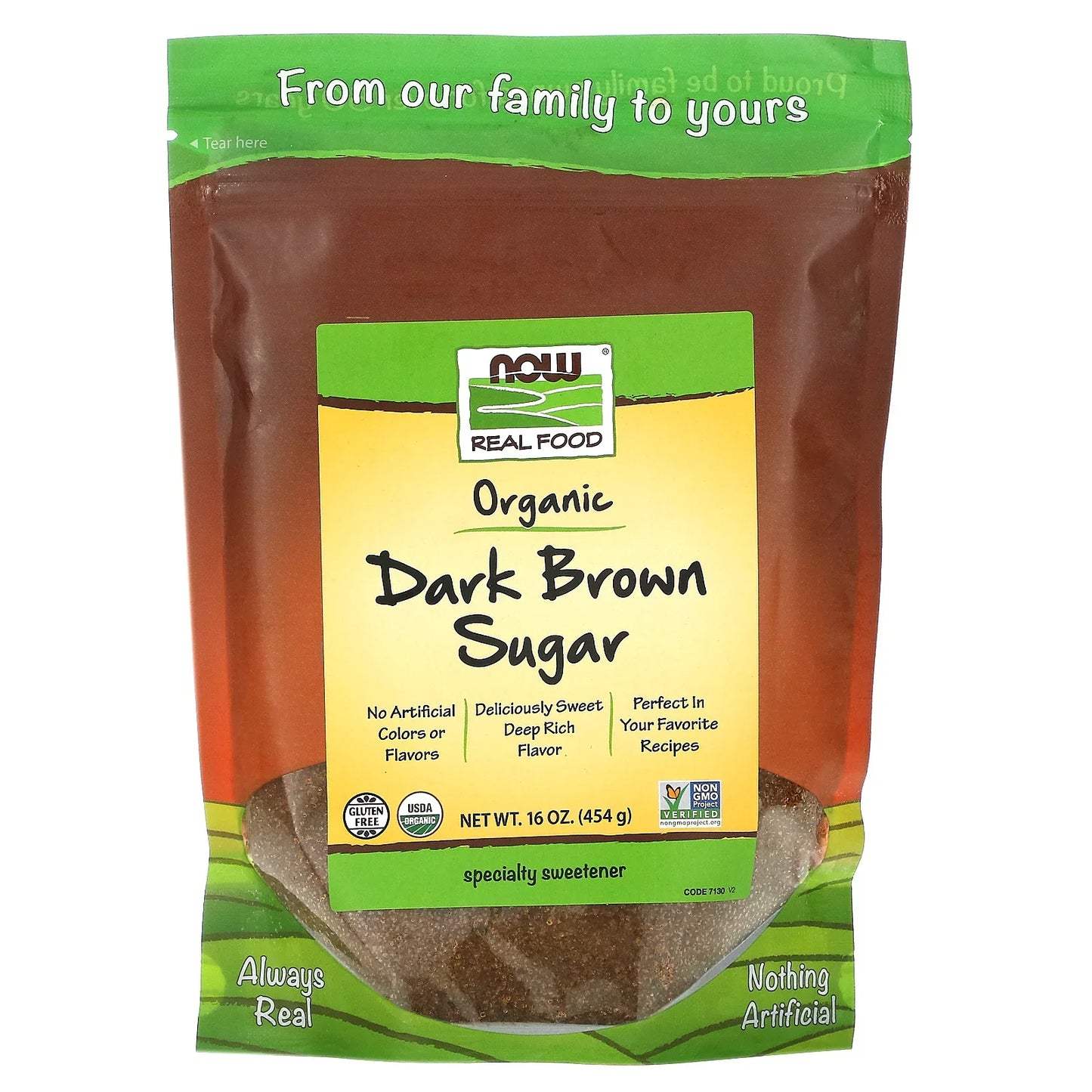 NOW REAL FOODS ORGANIC DARK BROWN SUGAR, 16OZ( 454g)