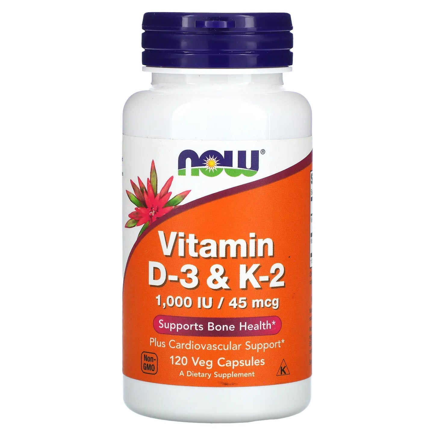 NOW VITAMIN D-3 & K-2 1,000 IU, 120 VEG CAPSULES