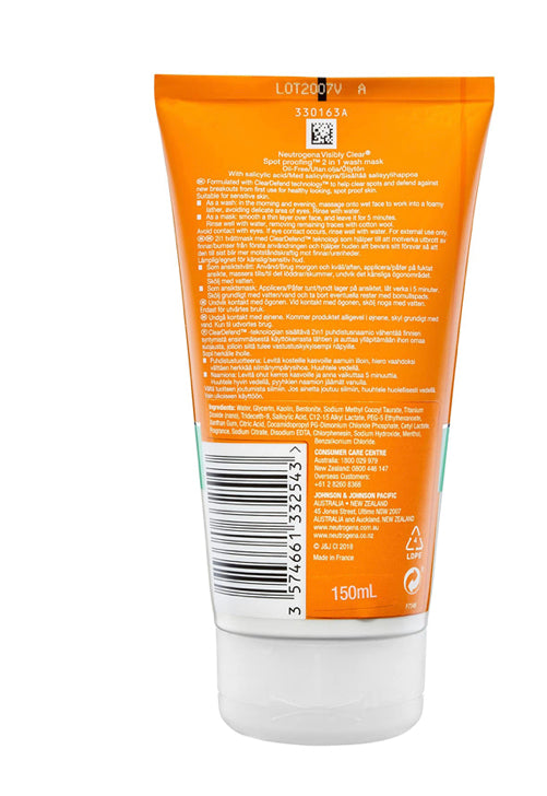 NEUTROGENA VISIBLY CLEAR SPOT PROOFING 2 IN 1 WASH-MASK