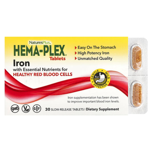 Pre-Order | Arrives in 5–10 Days – NaturesPlus
Hema-Plex, Iron, 30 Slow-Release Tablets