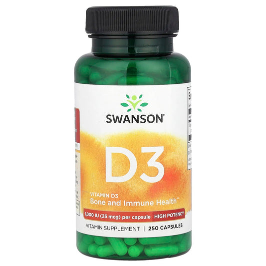 Pre-Order | Arrives in 5–10 Days – Swanson
Vitamin D3, High Potency, 25 mcg (1,000 IU), 250 Capsules