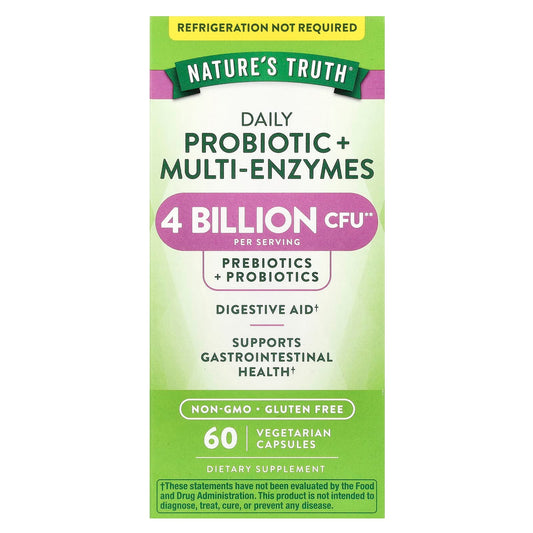 Pre-Order | Arrives in 5–10 Days – Nature's Truth
Daily Probiotic + Multi-Enzymes, 60 Vegetarian Capsules