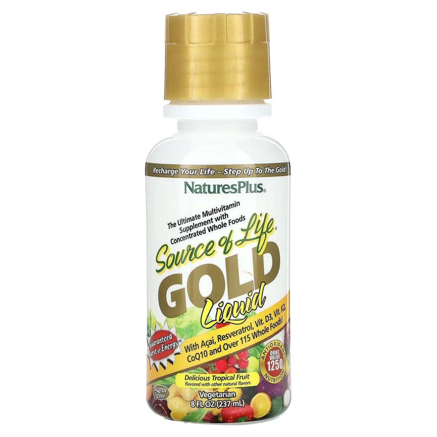 Pre-Order | Arrives in 5–10 Days – NaturesPlus
Source of Life, Gold Liquid, Tropical Fruit, 8 fl oz (236 ml)