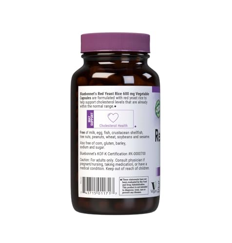 Pre-Order | Arrives in 5–10 Days – Bluebonnet Nutrition Red Yeast Rice 600 mg, Heart Health*, Non-GMO, Vegan, Kosher Certified, Gluten-Free, Soy-Free, Dairy-Free, 120 Vegetable Capsules, 120 Servings