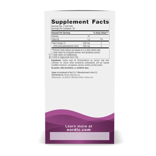 Pre-Order | Arrives in 5–10 Days – Nordic Naturals Vegan Prenatal DHA, Unflavored - 60 Soft Gels - 500 mg Plant-Based DHA - Supports Brain Development in Babies & Healthy Pregnancy - Non-GMO - 30 Servings
