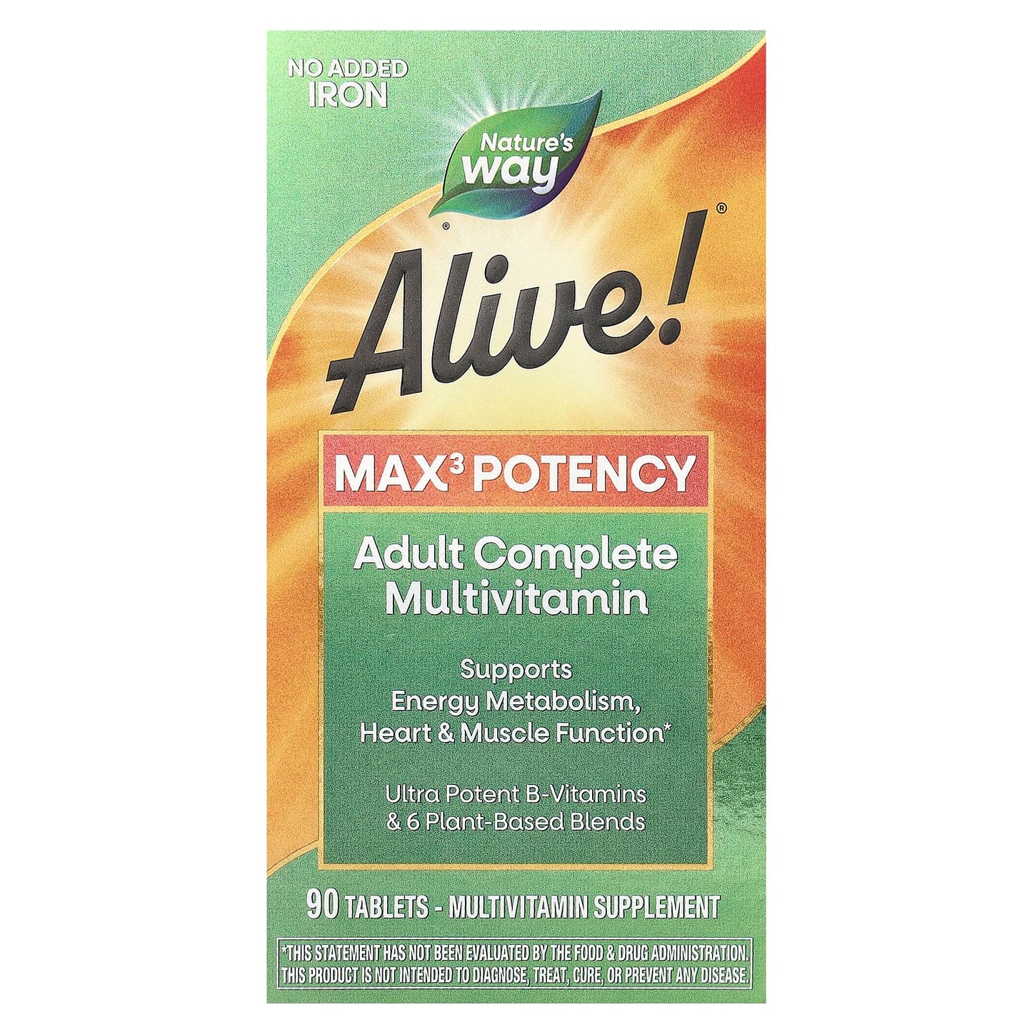 Pre-Order | Arrives in 5–10 Days – Nature's Way
Alive!® Max3 Potency, Adult Complete Multivitamin, No Added Iron, 90 Tablets