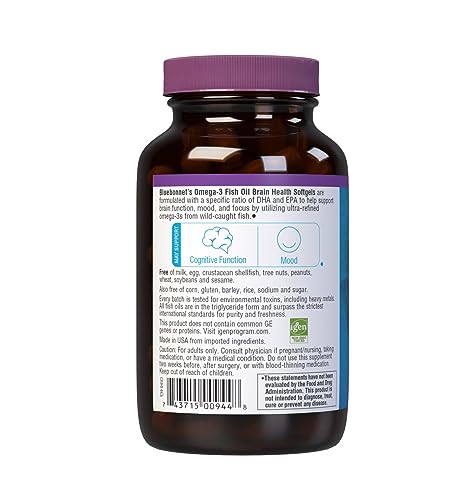 Pre-Order | Arrives in 5–10 Days – Bluebonnet Nutrition Omega-3 Brain Formula Natural Wild Caught Triglyceride Form DHA 860 mg EPA 120 mg - Highly Concentrated Cognitive Health & Wellness Support Supplement - Gluten-Free - 60 Softgels