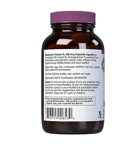 Pre-Order | Arrives in 5–10 Days – Bluebonnet Nutrition Vitamin K2 Supplement 100 mcg Daily Vit K2 MK7 Heart Health & Bone Vitamins for Women & Men* - Vegan, non-GMO, Dairy-Free, Gluten-Free Vit K - 100 Vegetable Capsules