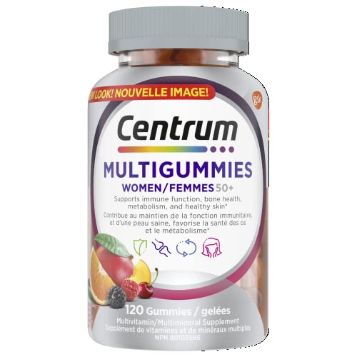Pre-Order | Arrives in 5–10 Days – 
Centrum Women 50 Plus MultiGummies, Multivitamins/Minerals Gummies for Women 50+, Cherry, Berry, and Orange Flavours, 120 Gummies (Packaging May Vary)