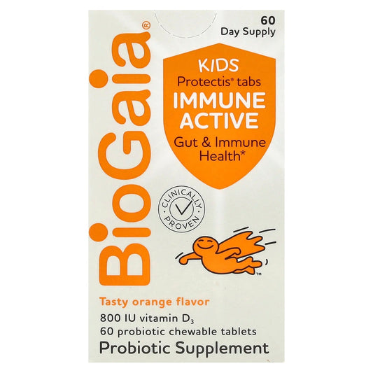 Pre-Order | Arrives in 5–10 Days – BioGaia
Protectis Kids, Immune Active, Tasty Orange, 60 Probiotic Chewable Tablets