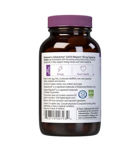 Pre-Order | Arrives in 5–10 Days – Bluebonnet Ccellular Active CoQ10 Ubiquinol Vegetarian Softgels, 100 mg, Maroon, 60 Count