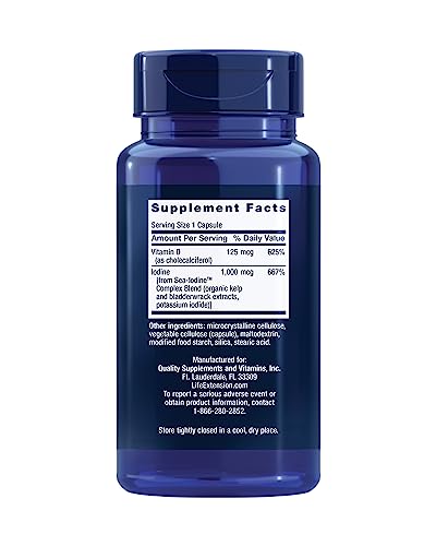 Pre-Order | Arrives in 5–10 Days – Life Extension Vitamin D3 125 mcg (5000 IU) with Sea-Iodine For Bone, Brain & Thyroid Support – Gluten-Free, Once Daily, Non-GMO – 60 Capsules
