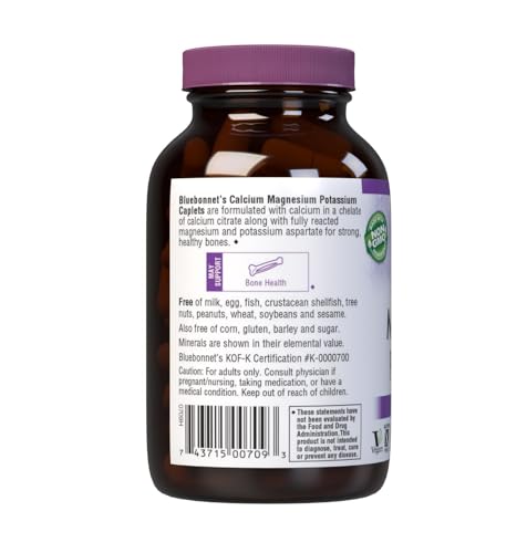 Pre-Order | Arrives in 5–10 Days – Bluebonnet Calcium Magnesium Potassium Supplement for Women & Men - Supports Healthy Bones - Calcium 1000mg Mineral Supplement Chelate Form - Non-GMO, Vegan, Gluten-Free – 90 Caplets