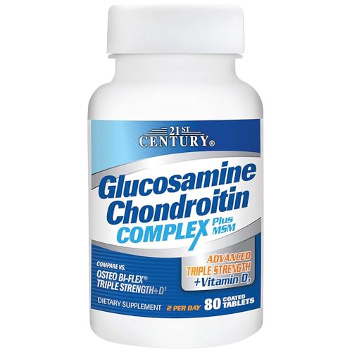 Pre-Order | Arrives in 5–10 Days – 21st Century Glucosamine Chondroitin Complex Plus MSM Advanced Triple Strength Plus D Tablets, 80 Count (27707)