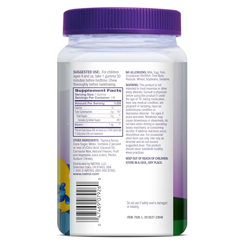 Pre-Order | Arrives in 5–10 Days – Natrol Kids Melatonin 1 mg, Dietary Supplement for Restful Sleep, Melatonin Gummies for Kids, 140 Raspberry-Flavored Gummies, Up to a 140 Day Supply